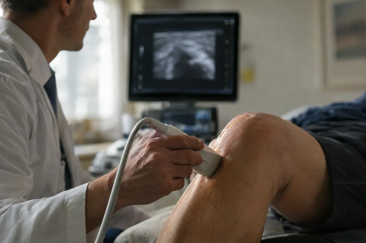 Symbolbild: Ultraschalluntersuchung am Knie